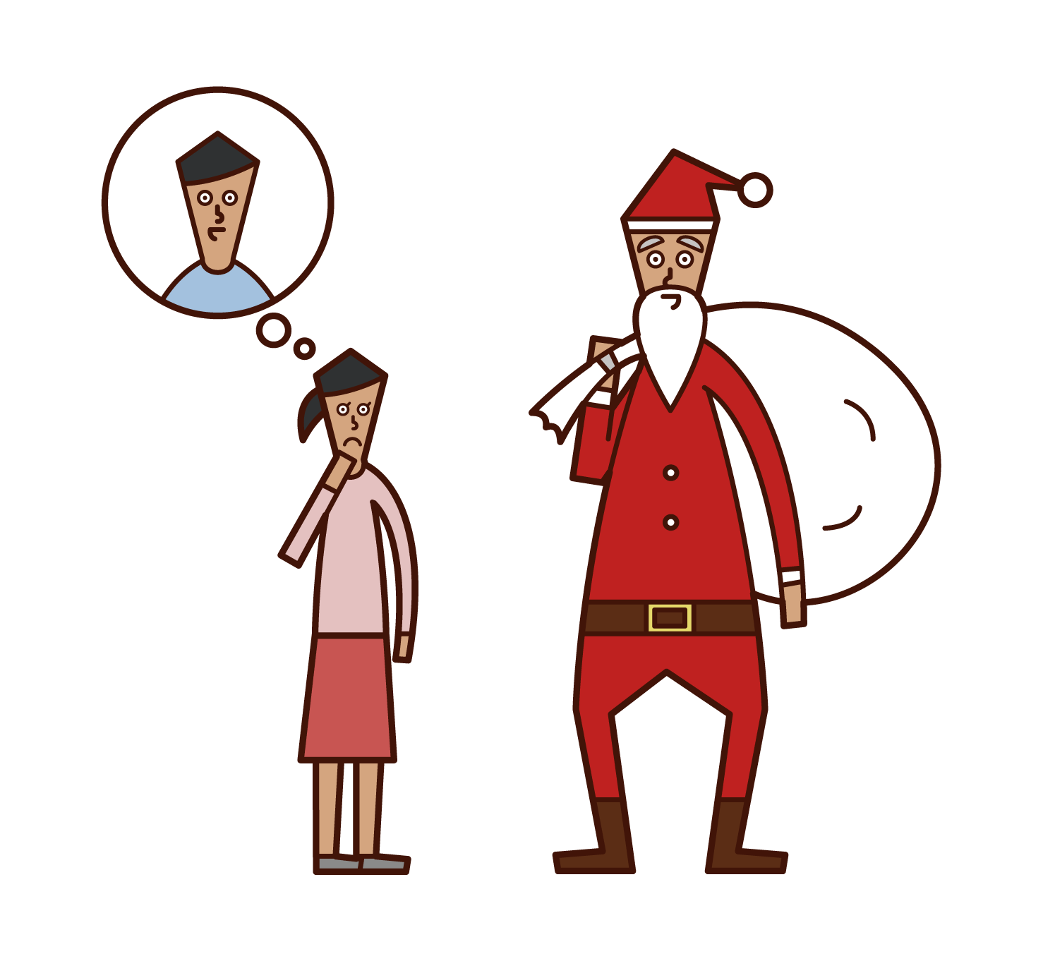懷疑聖誕老人身份的兒童（女孩）插圖