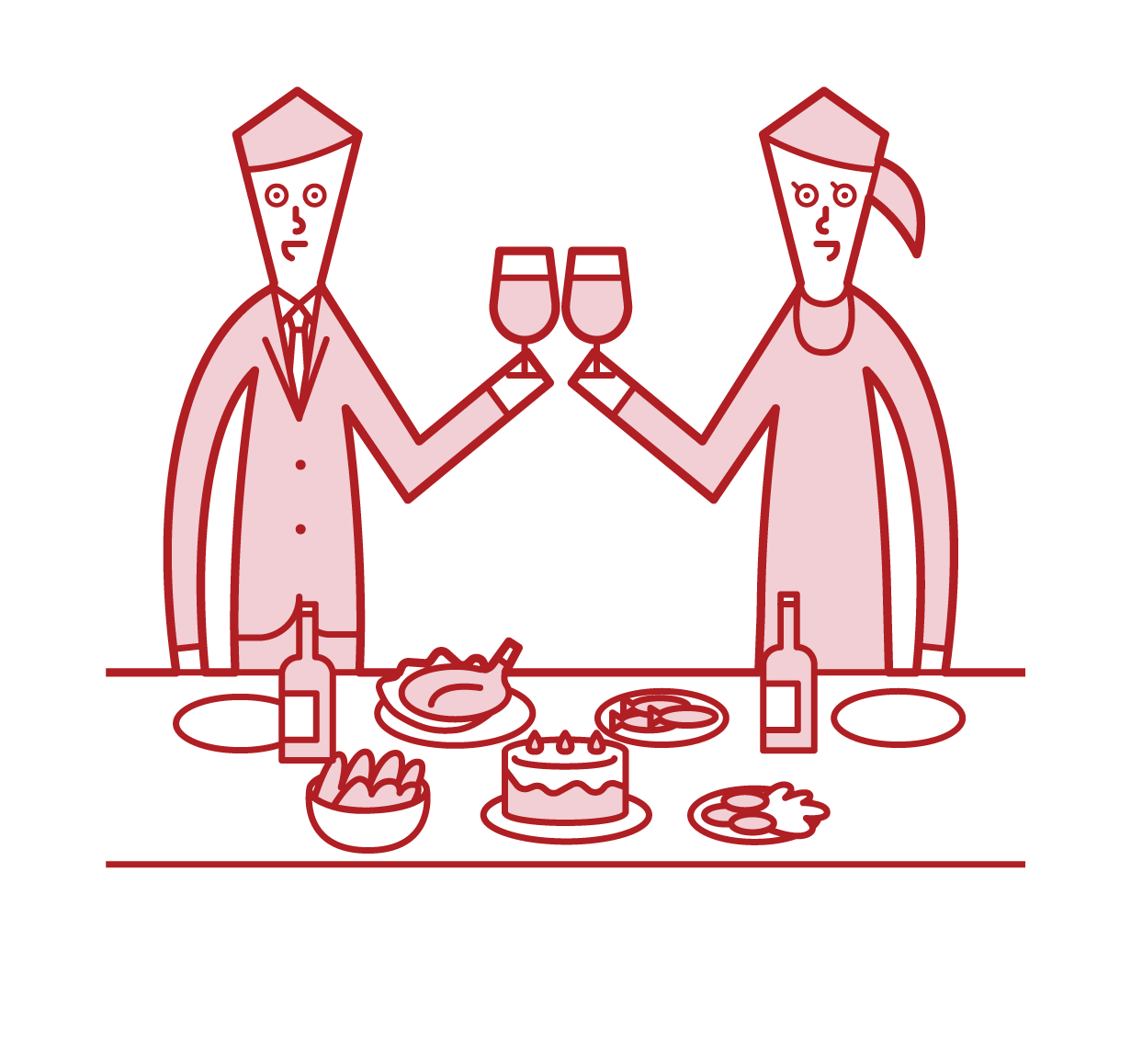 在聚會上敬酒的人（男性和女性）的插圖