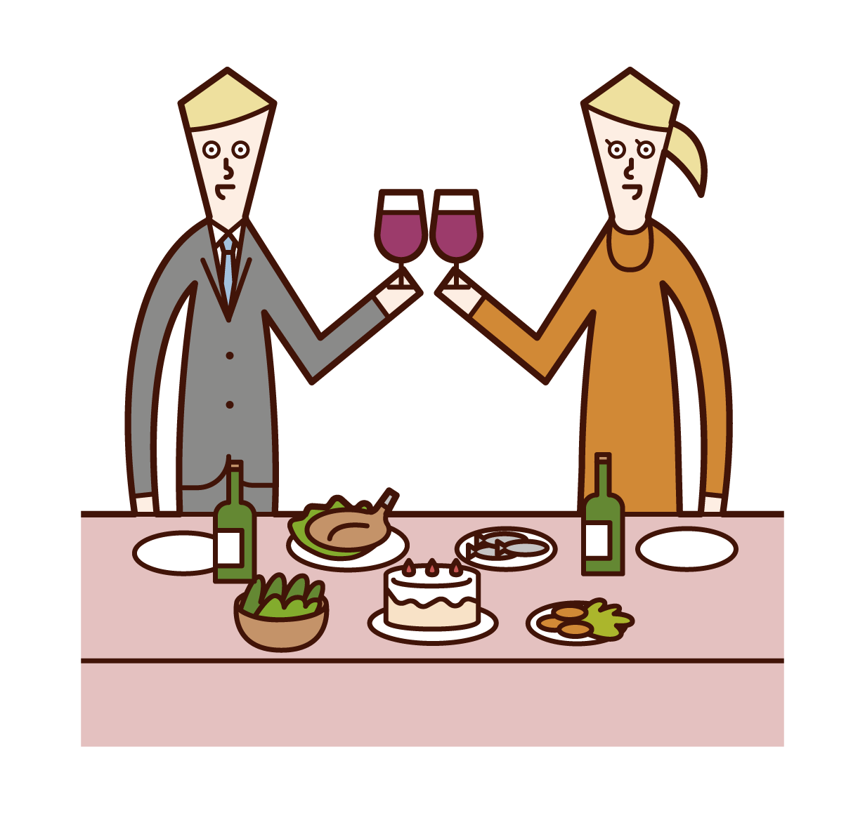 在聚會上敬酒的人（男性和女性）的插圖