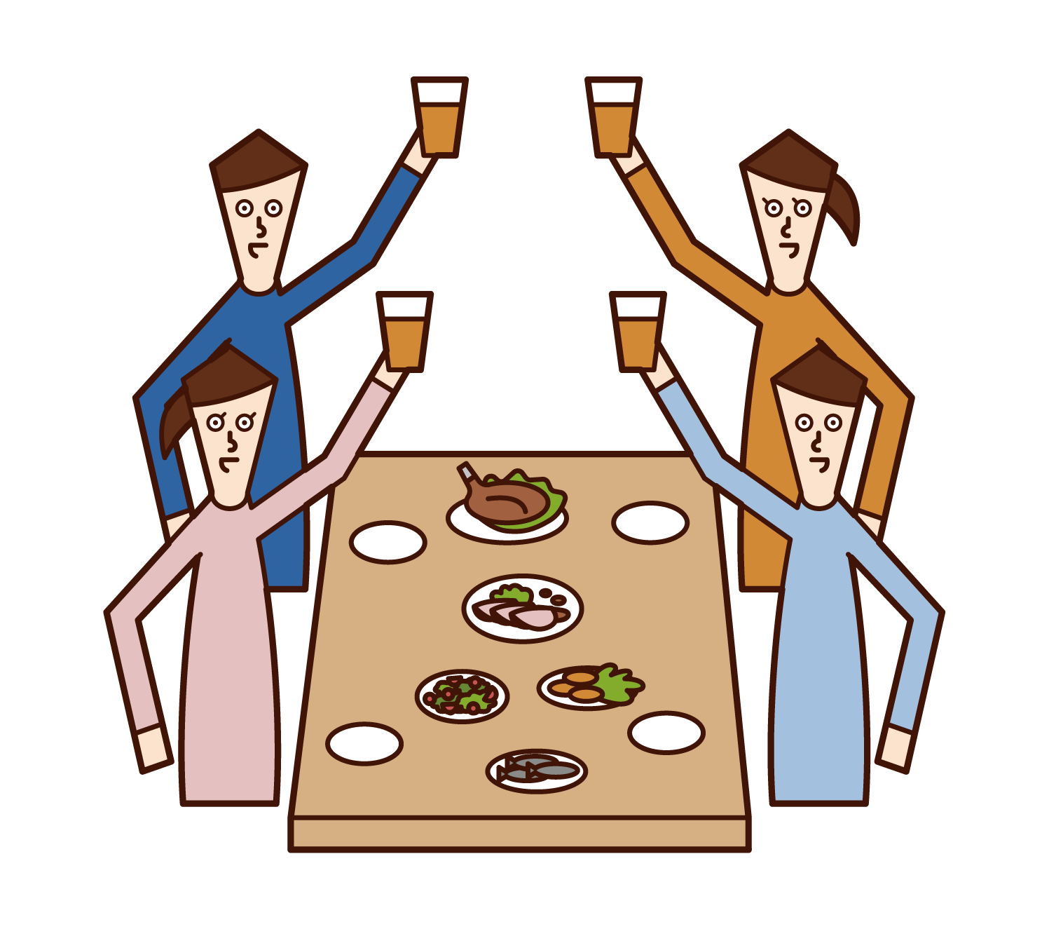 Illustration of people (men) toasting with beer