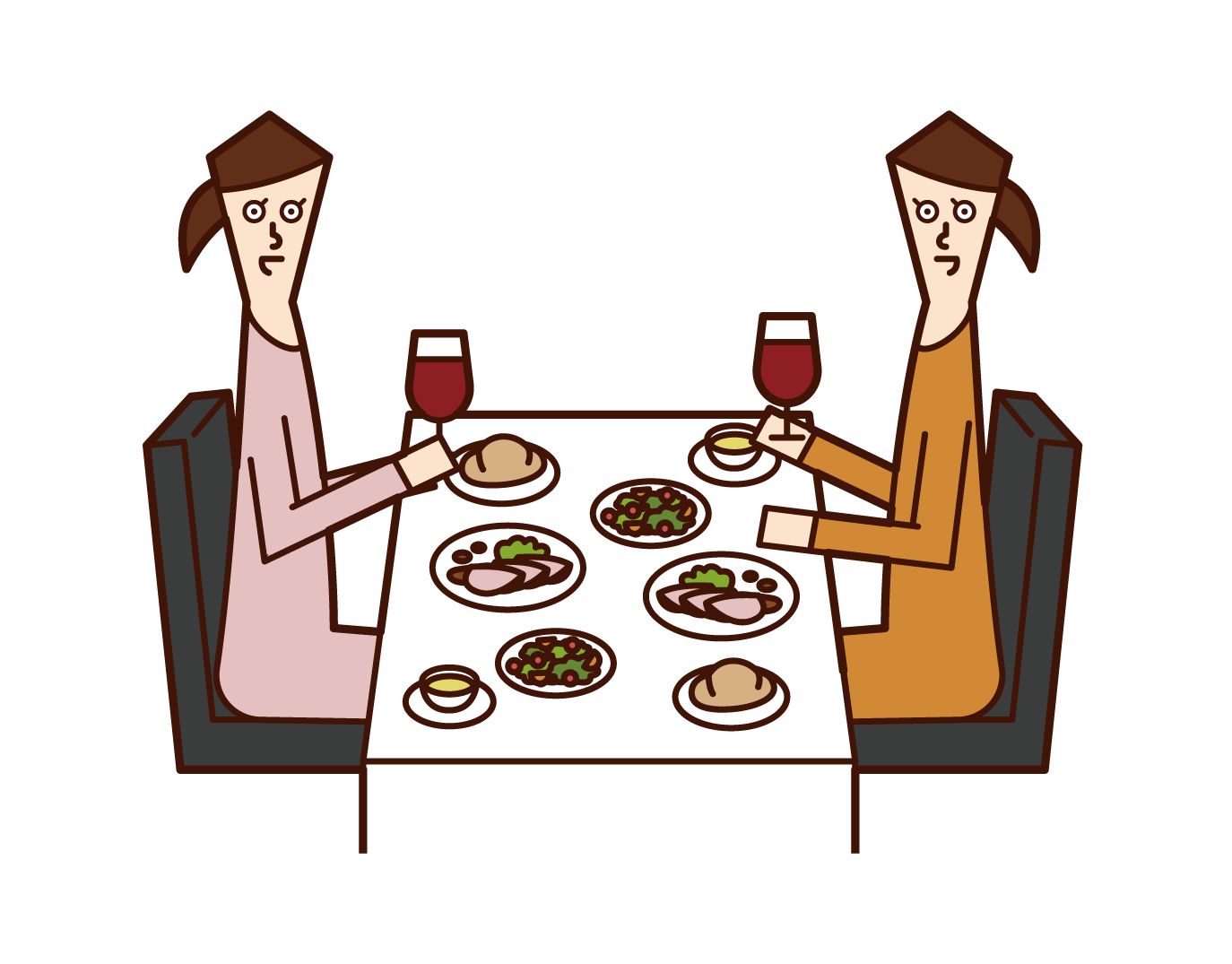 レストランでディナーを食べるカップル 男女 のイラスト フリーイラスト素材 Kukukeke ククケケ