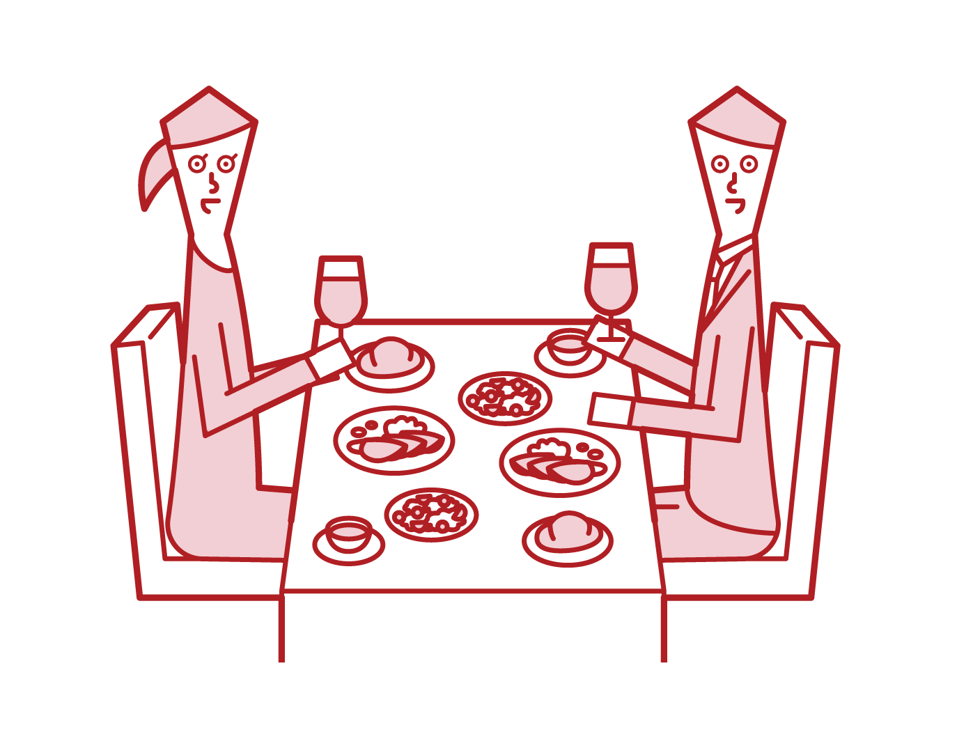 レストランでディナーを食べるカップル 男女 のイラスト フリーイラスト素材 Kukukeke ククケケ