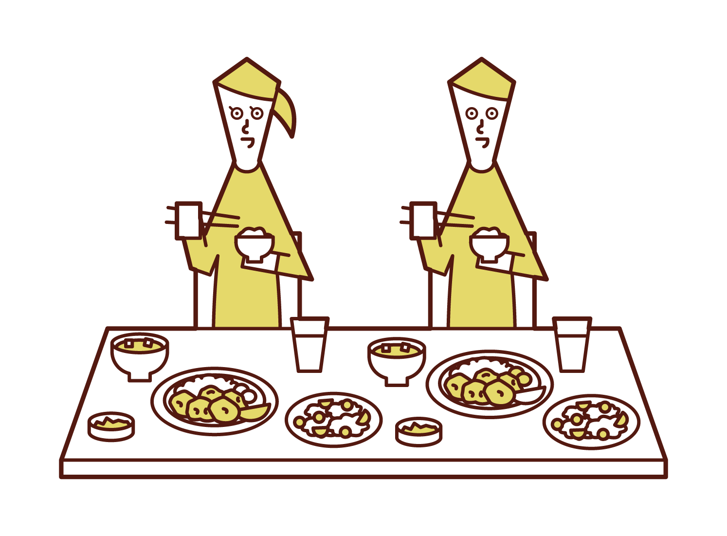 吃食物的人（男人和女人）的插圖