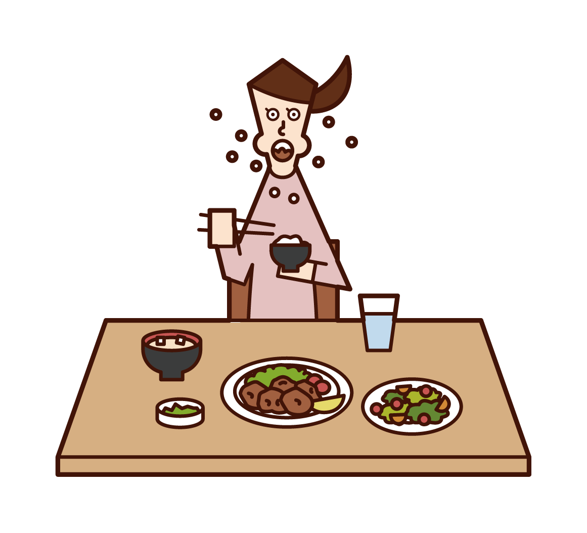 Illustration of a woman eating in a hurry