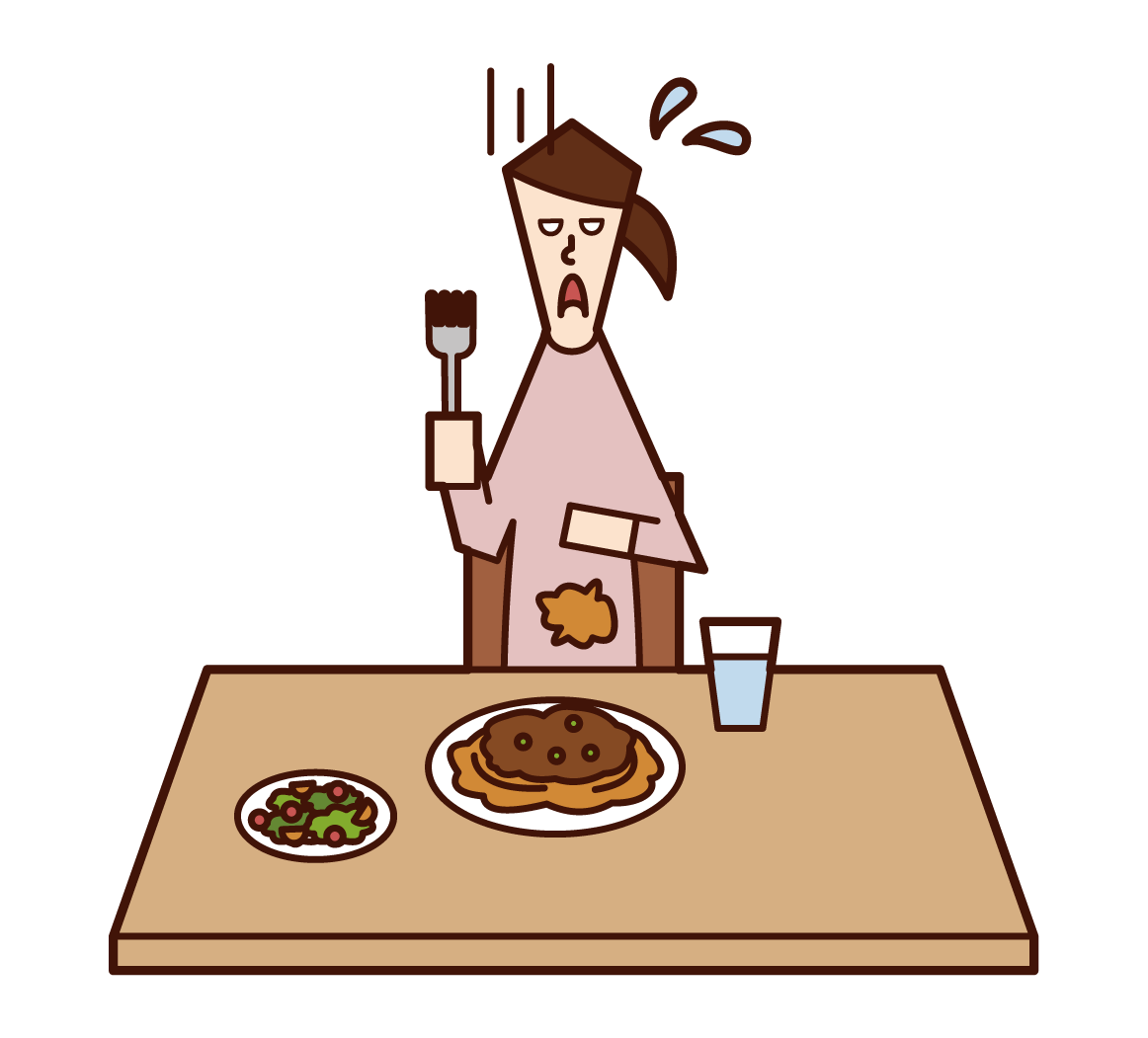 Illustration of a woman eating in a hurry