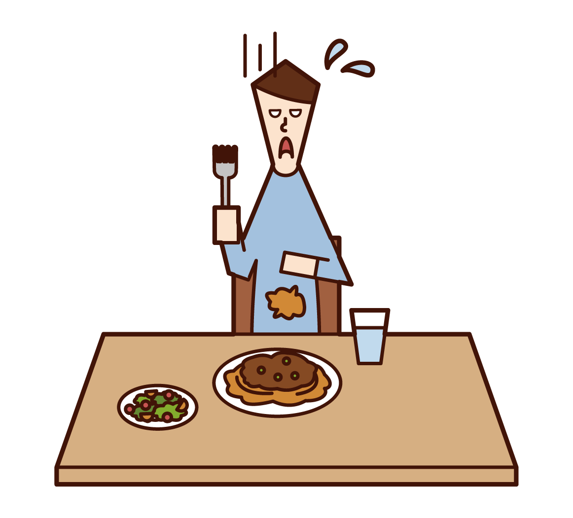 Illustration of a man who spilled food and soiled his clothes