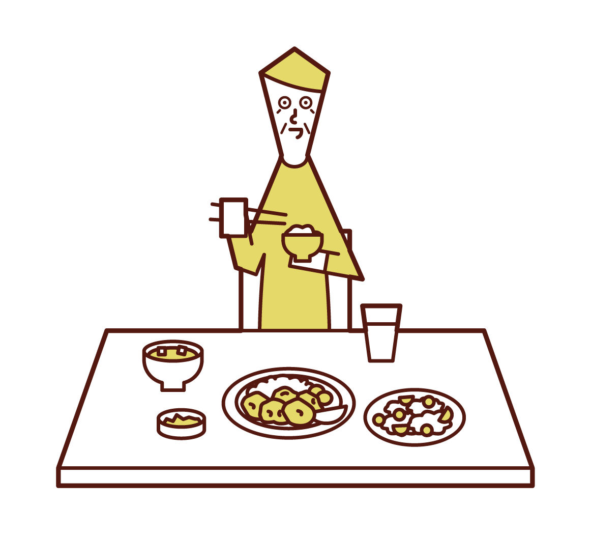Illustration of an old man eating