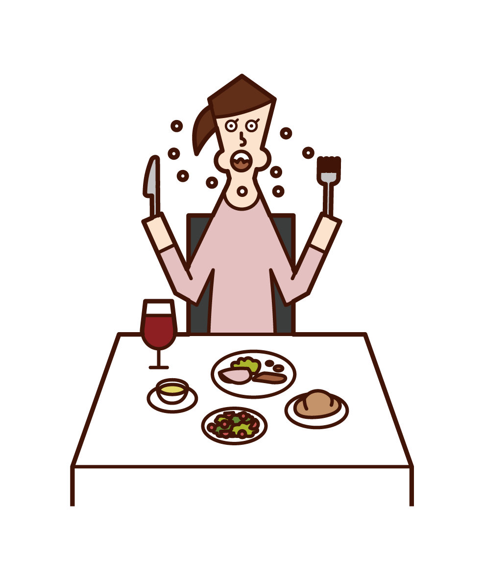 Illustration of a fast-eating person (woman)