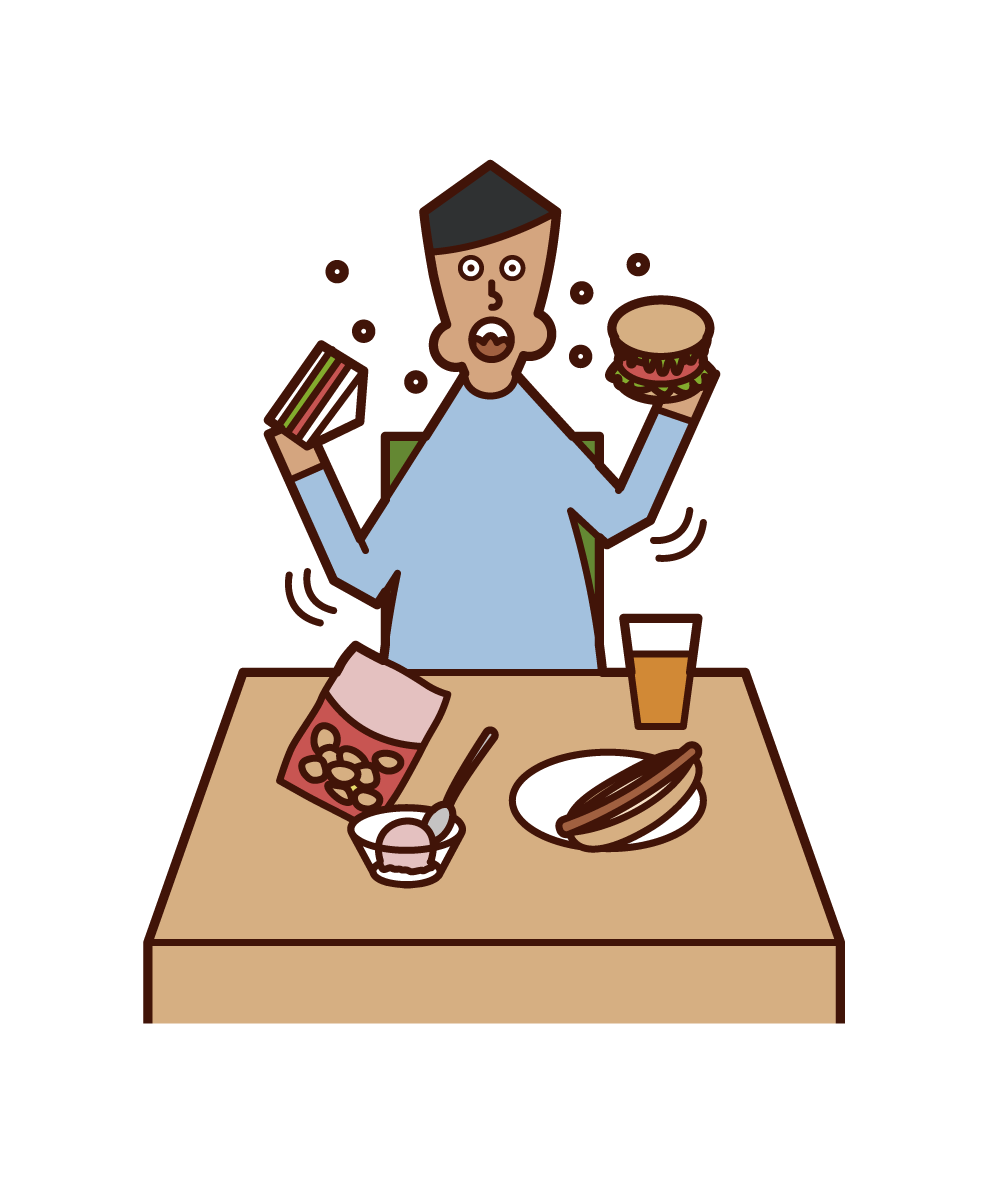 Illustration of eating and drinking and seismosis (man)
