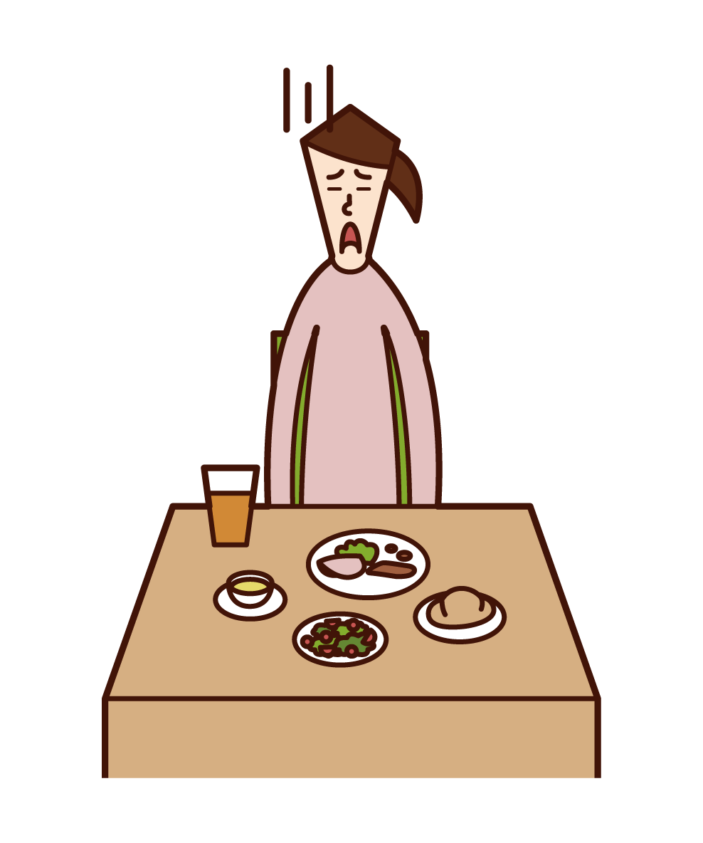 Illustration of a child (male) using a smartphone during a meal