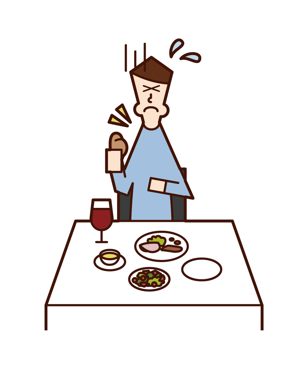 Illustration of a man eating ramen