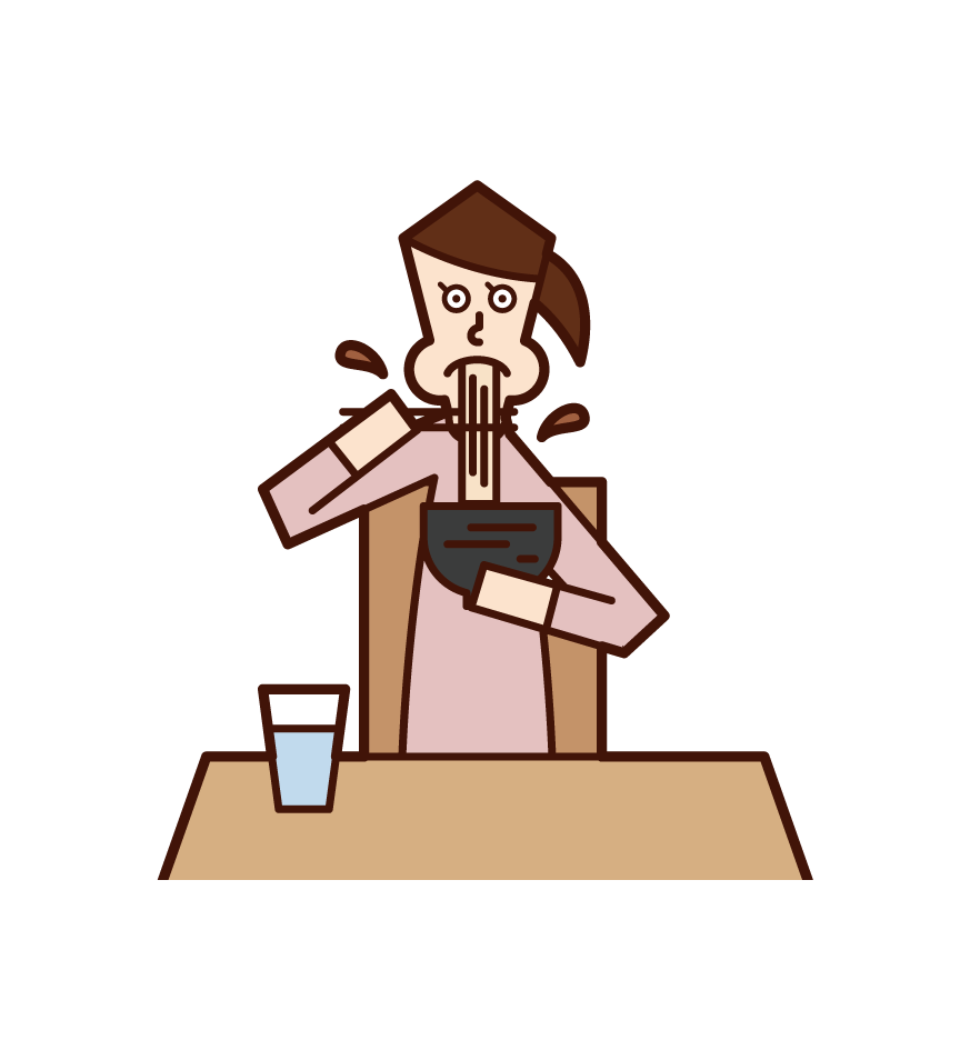 Illustration of a ramen-eating person (woman)