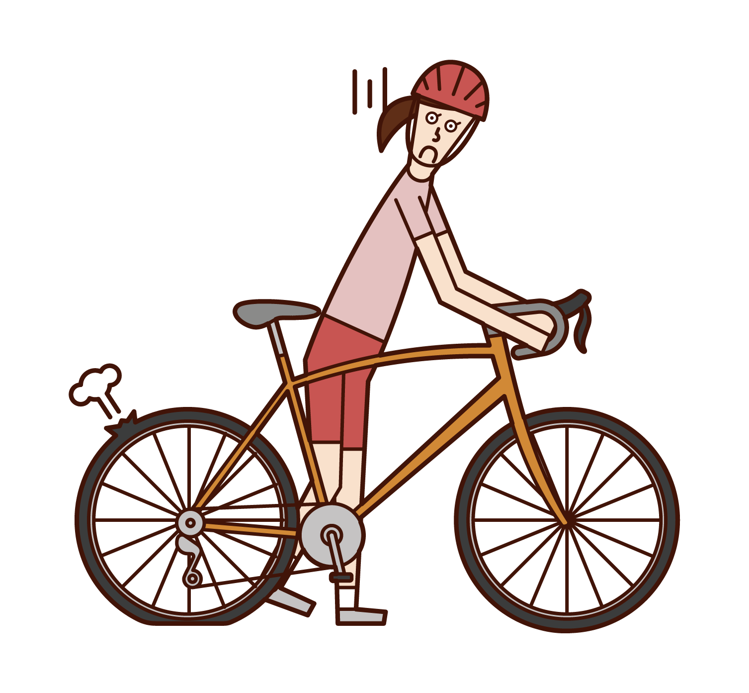 パンクした自転車を押す人 女性 のイラスト フリーイラスト素材集 Kukukeke
