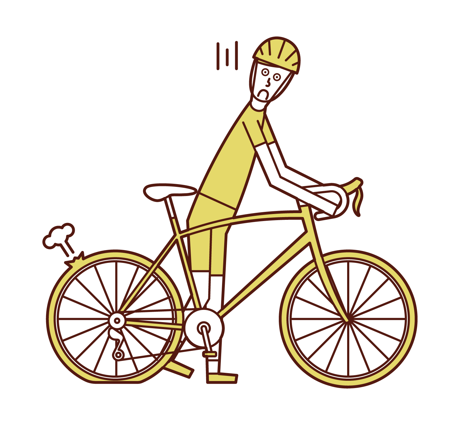 パンクした自転車を押す人（男性）のイラスト