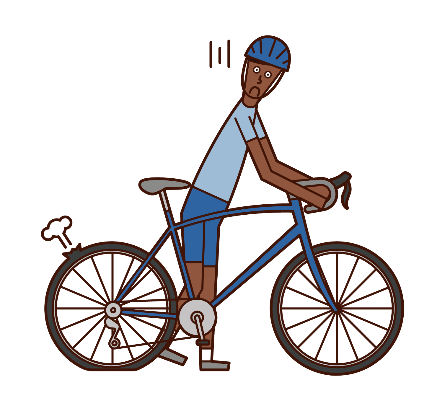 パンクした自転車を押す人（男性）のイラスト