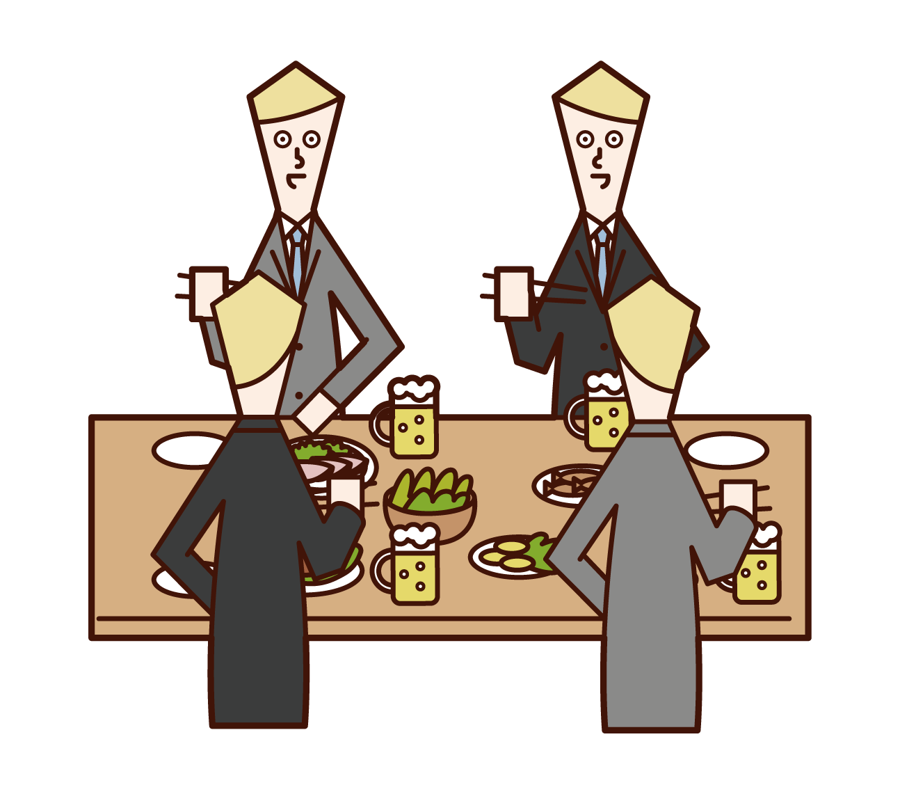 Illustration of a man enjoying a meal at a drinking party