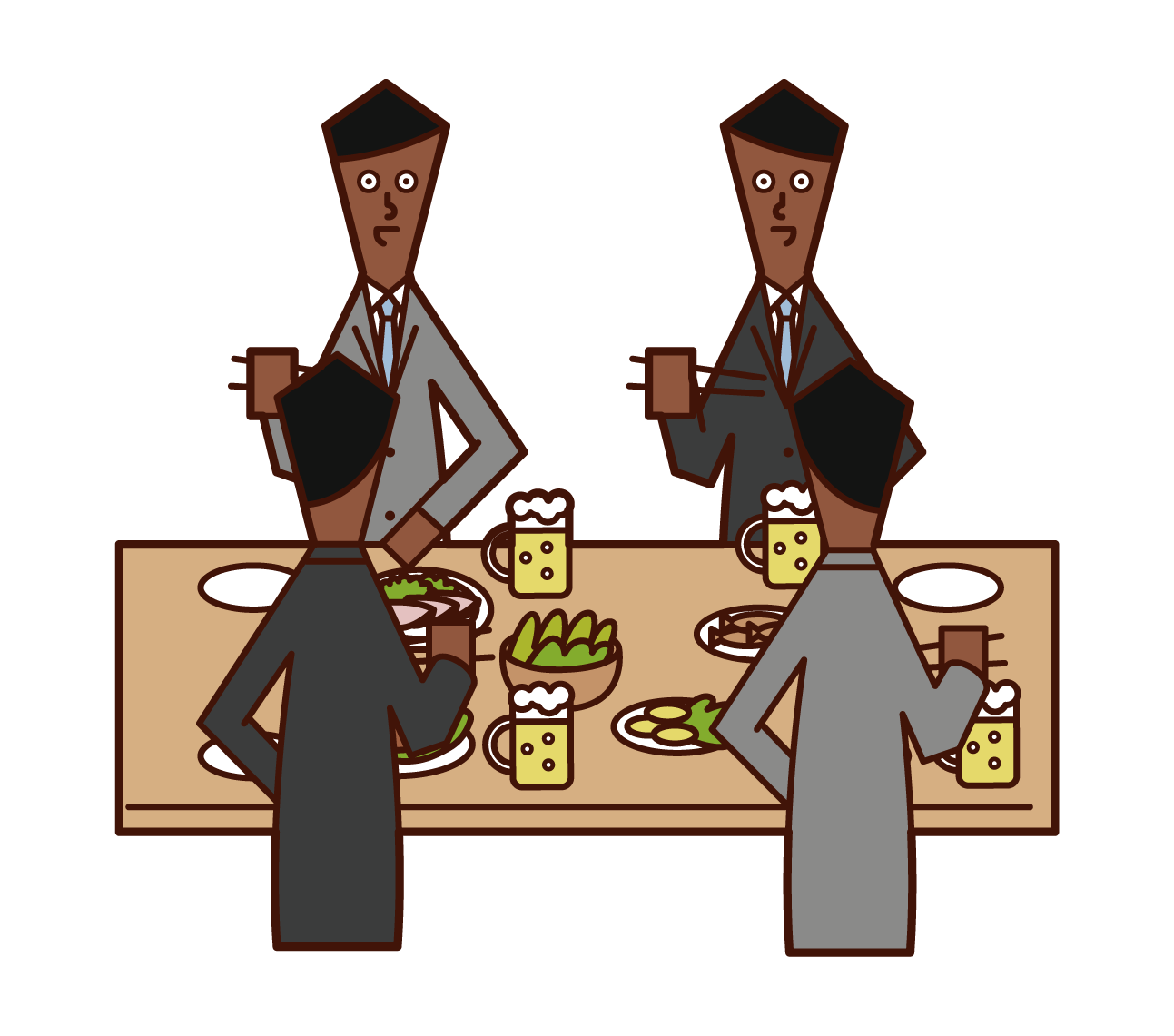 Illustration of a man enjoying a meal at a drinking party