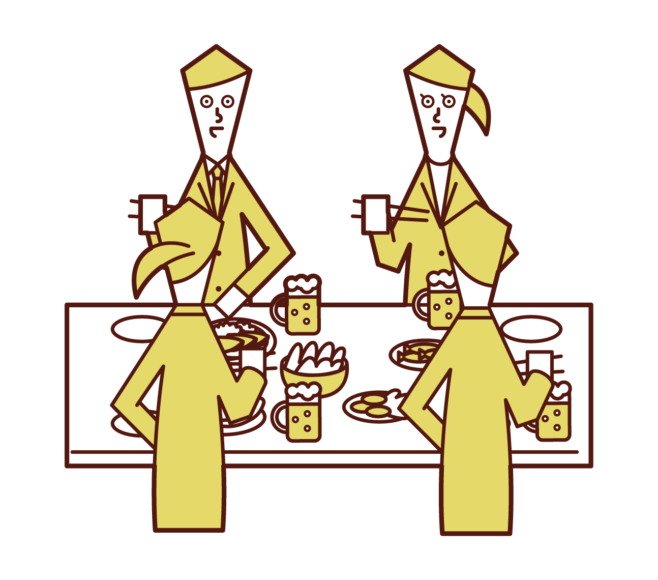 在酒會上享用美食的人（男性和女性）的插圖