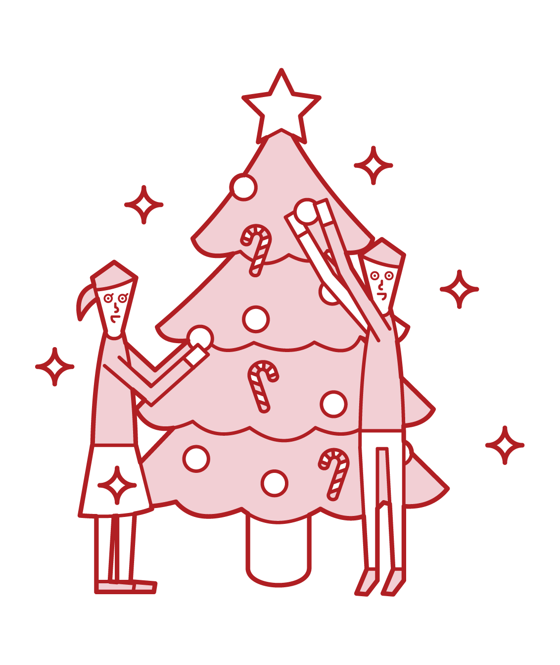 兒童（男性和女性）享受聖誕樹裝飾的插圖