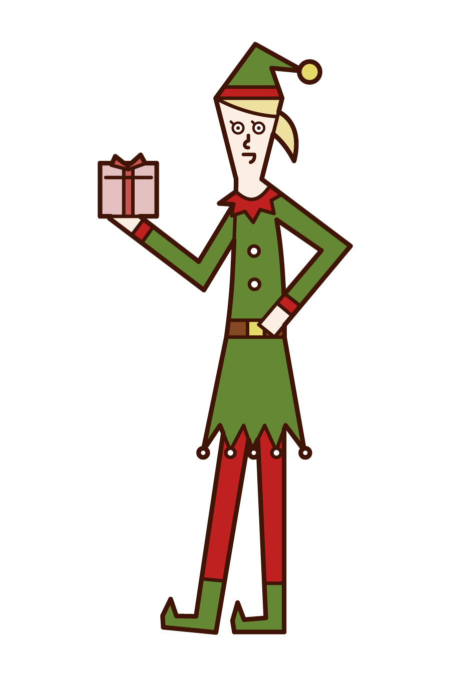 Illustration of a woman in a Christmas elf costume