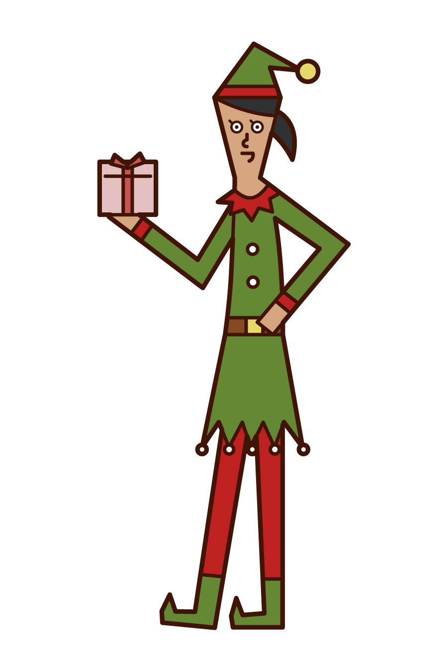 Illustration of a woman in a Christmas elf costume