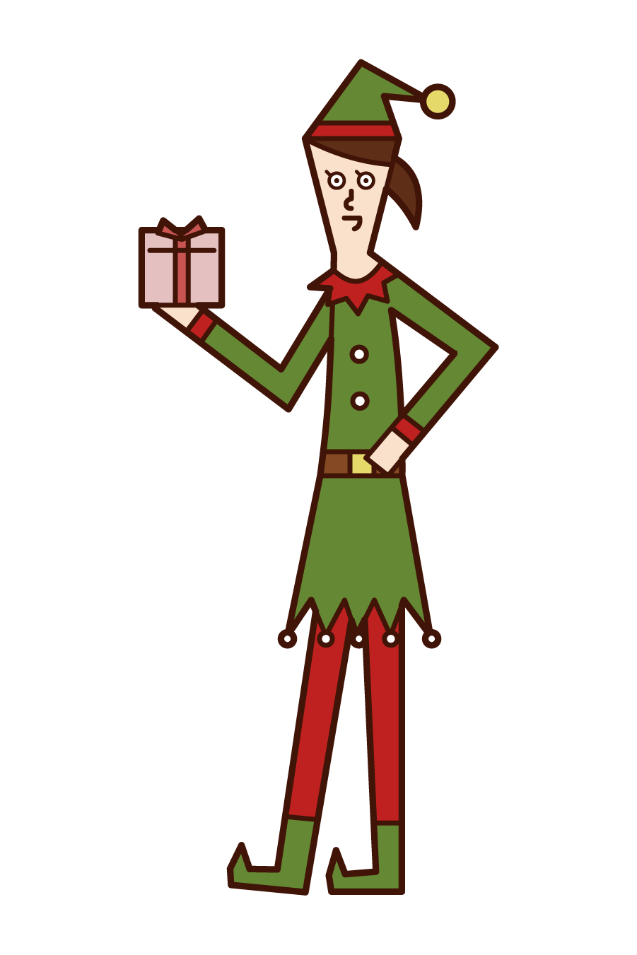 Illustration of a woman in a Christmas elf costume