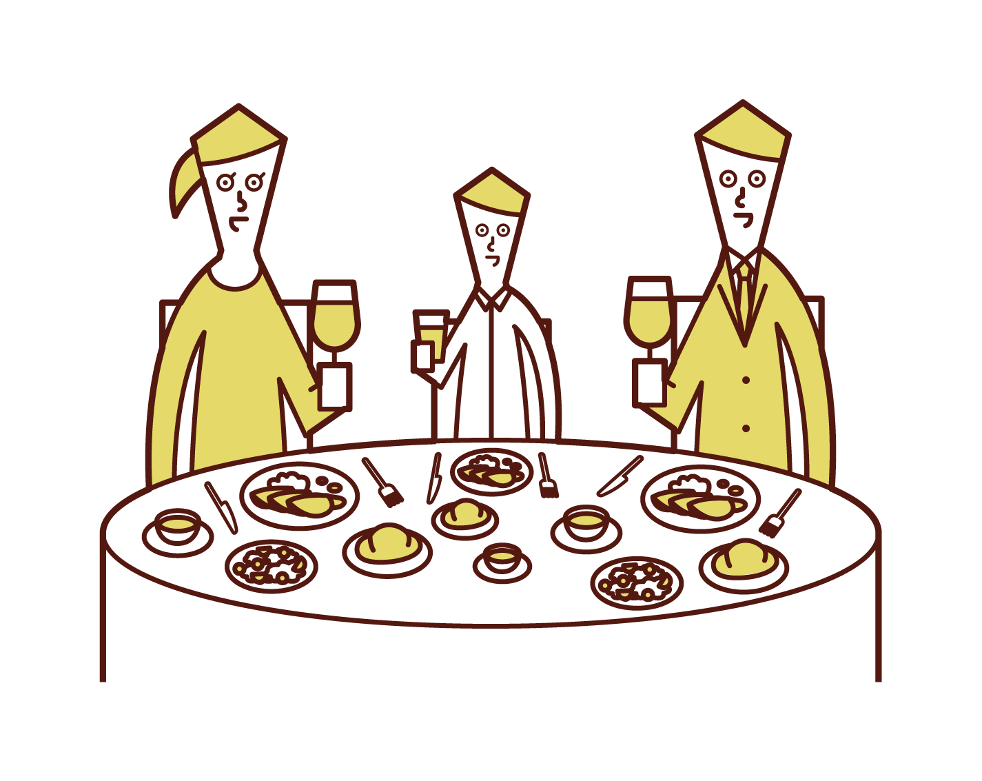 Illustration of a family enjoying a meal at a restaurant