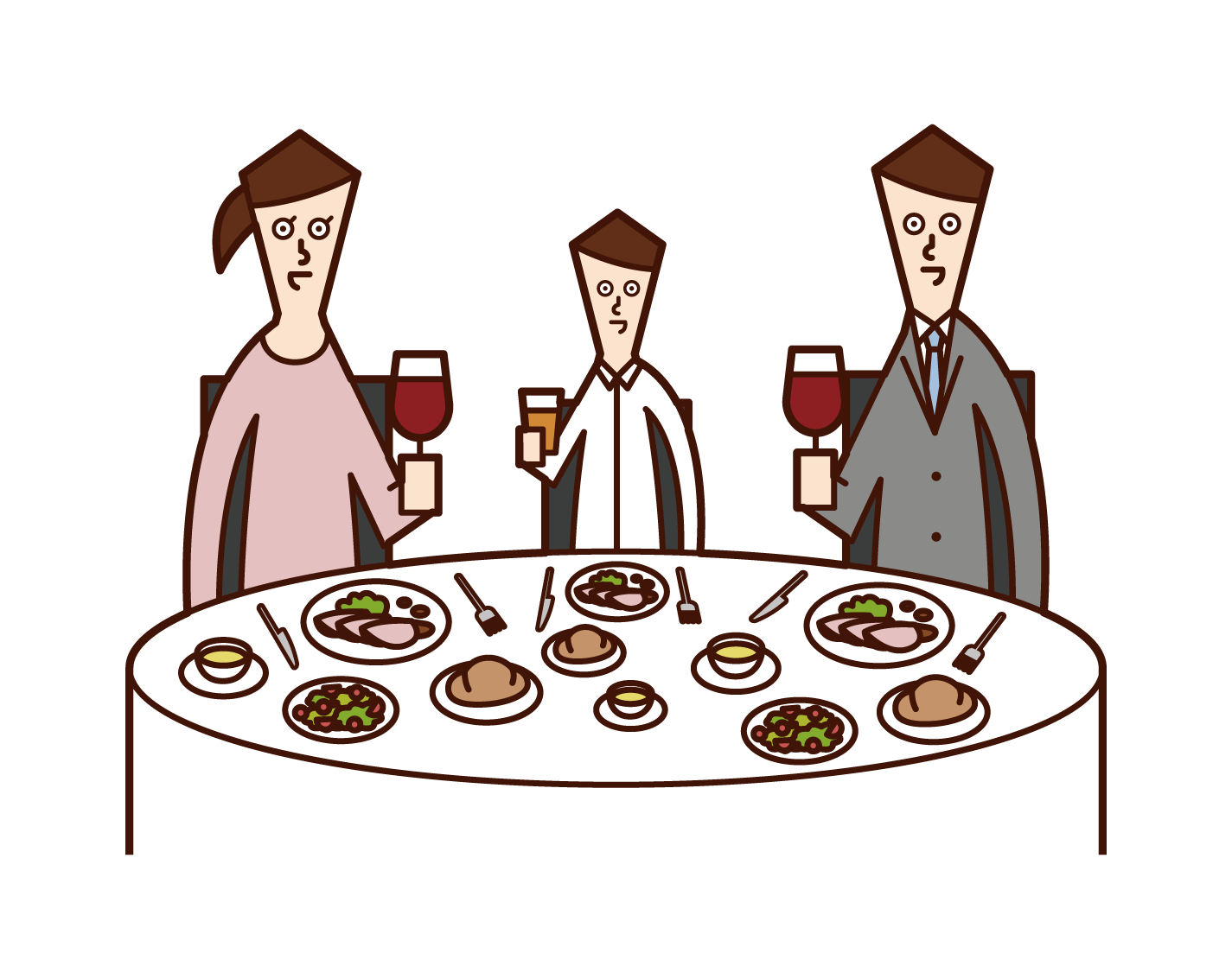 Illustration of a family eating