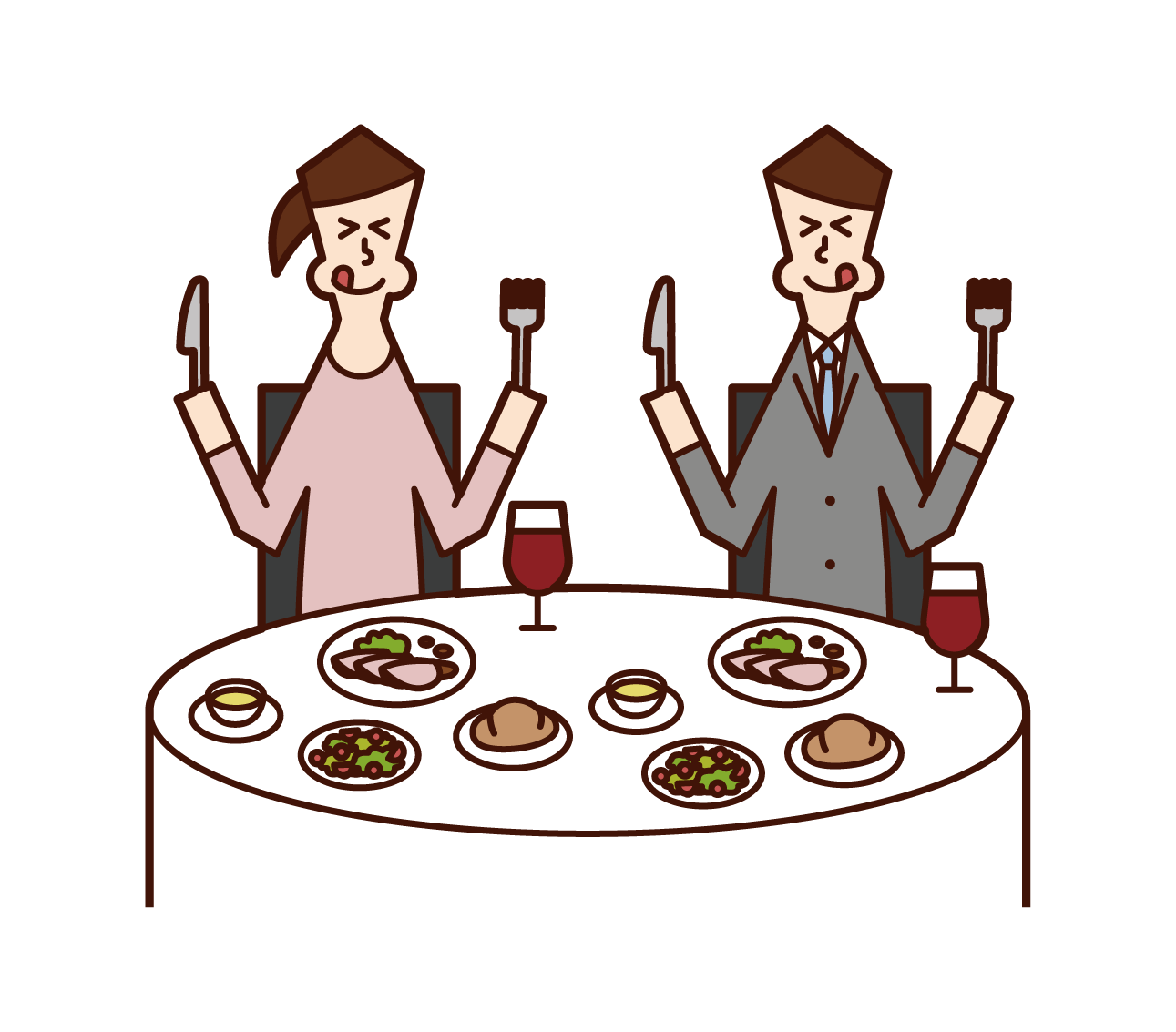 Illustration of a couple eating deliciously in a restaurant