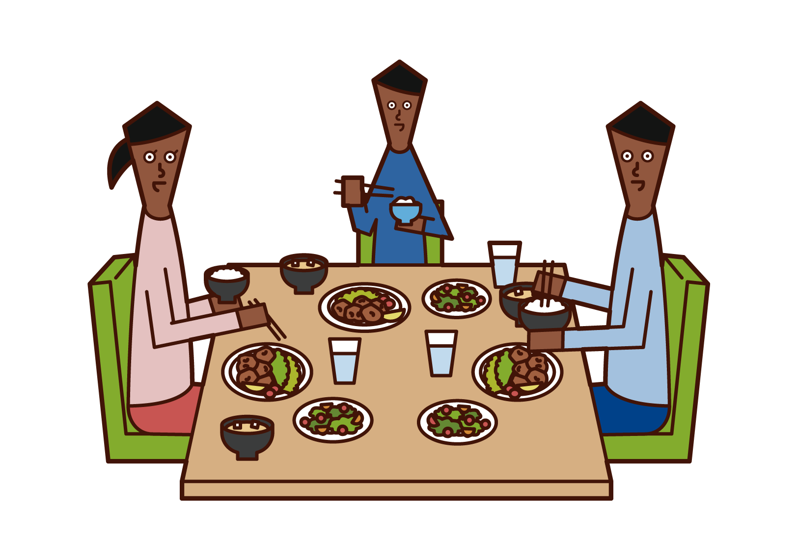 Illustration of a family eating