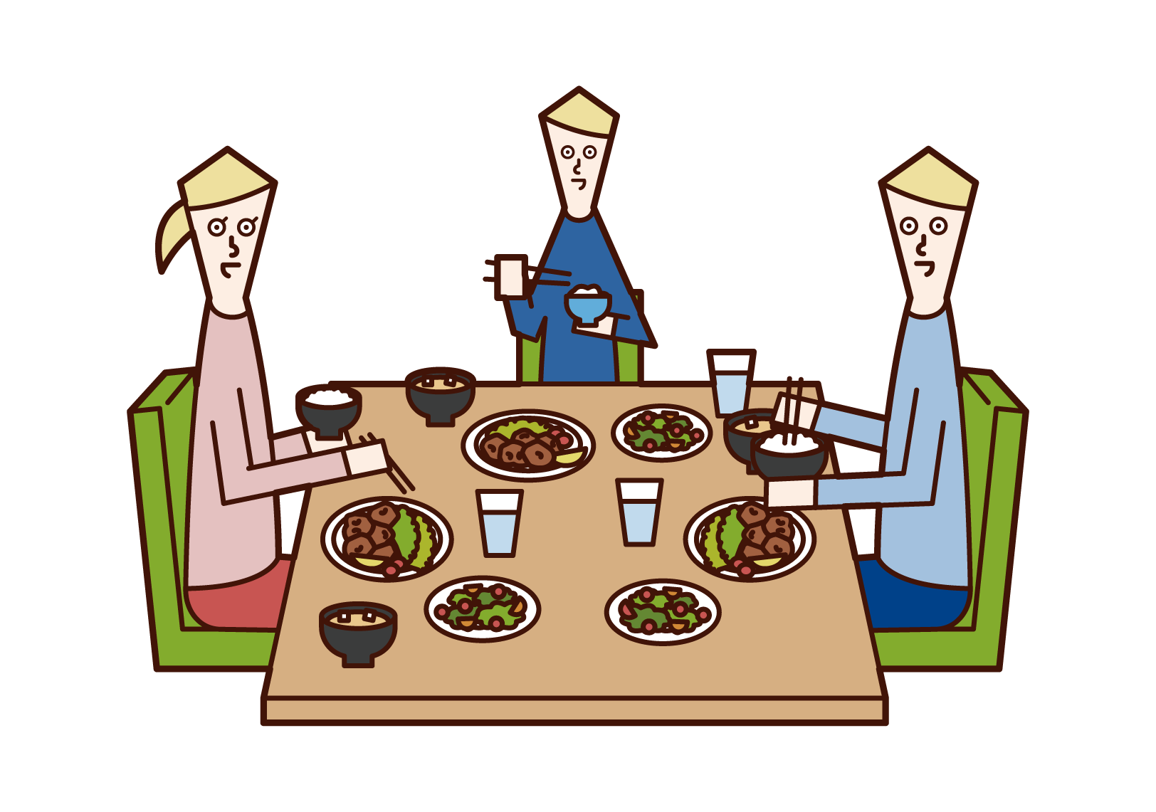 Illustration of a family eating