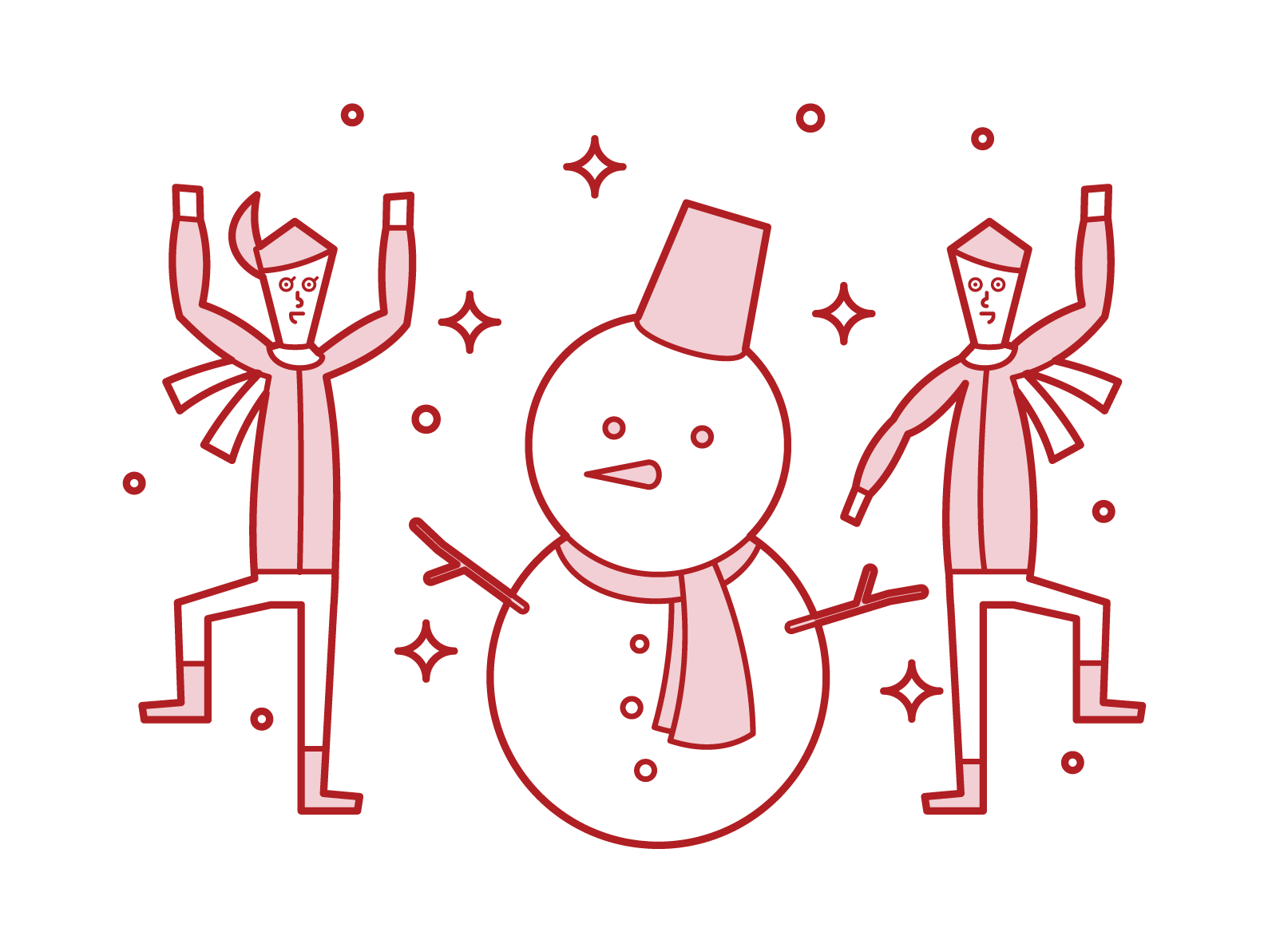 Illustrations of children making snowmen and enjoying themses
