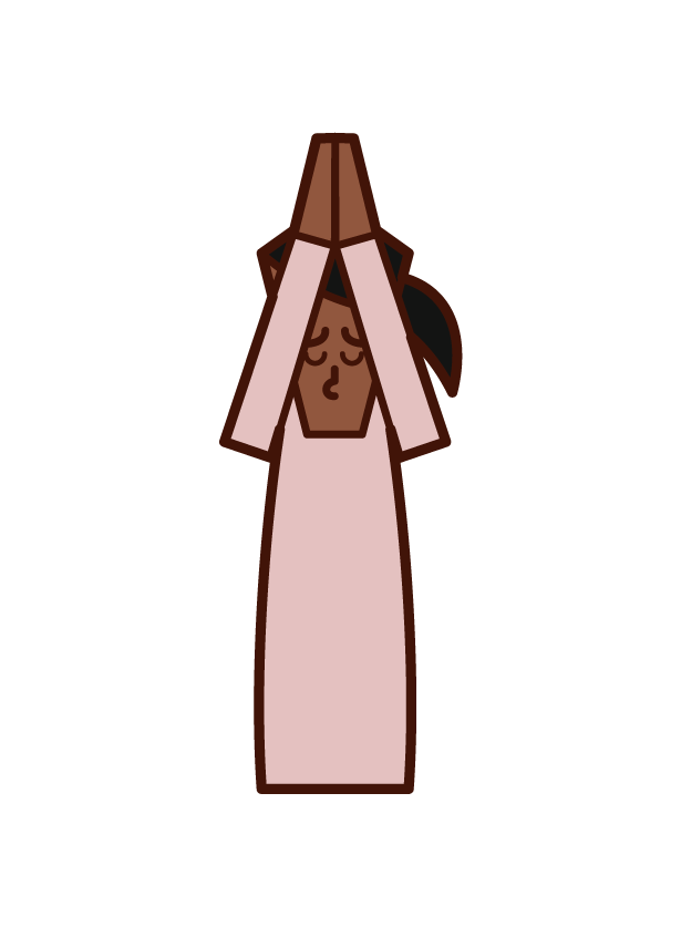 Illustration of a woman who puts her hands together and apologizes