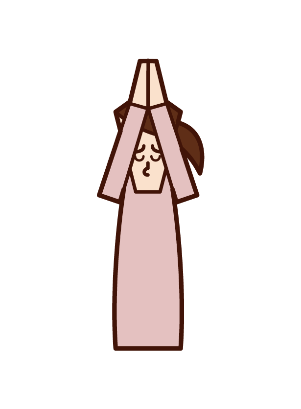 Illustration of a woman who puts her hands together and apologizes