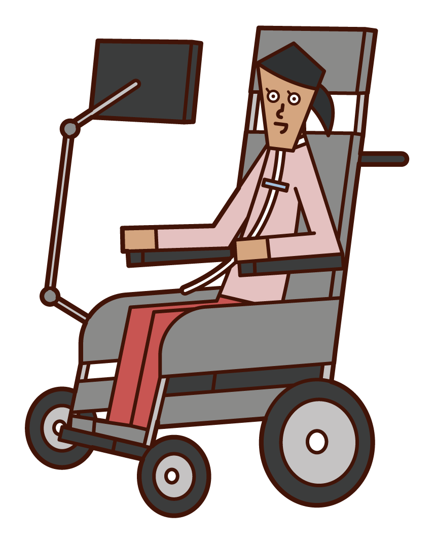 Illustration of a woman with ALS (amyotrophic lateral sclerosis)