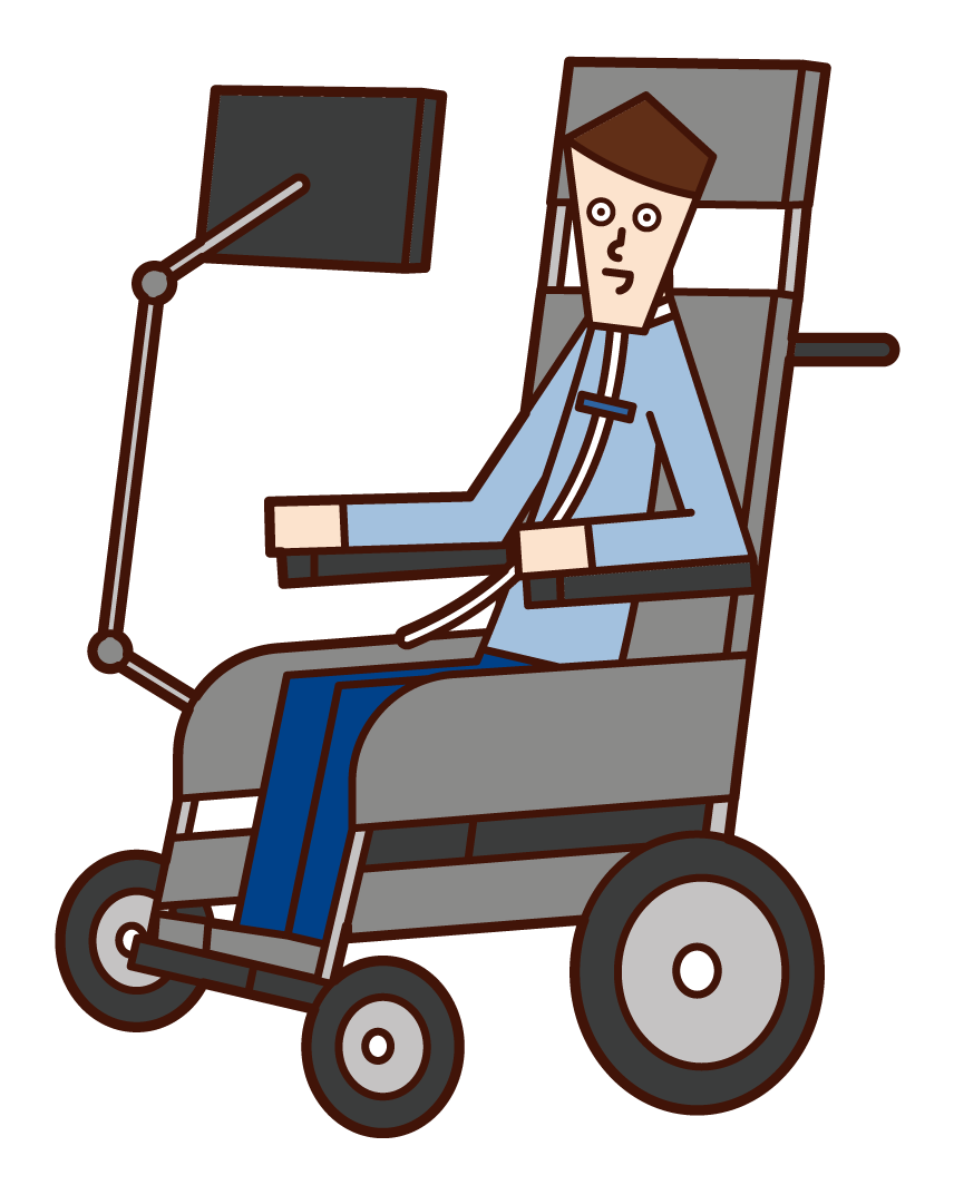 Illustration of a person (male) with ALS (amyotrophic lateral sclerosis)