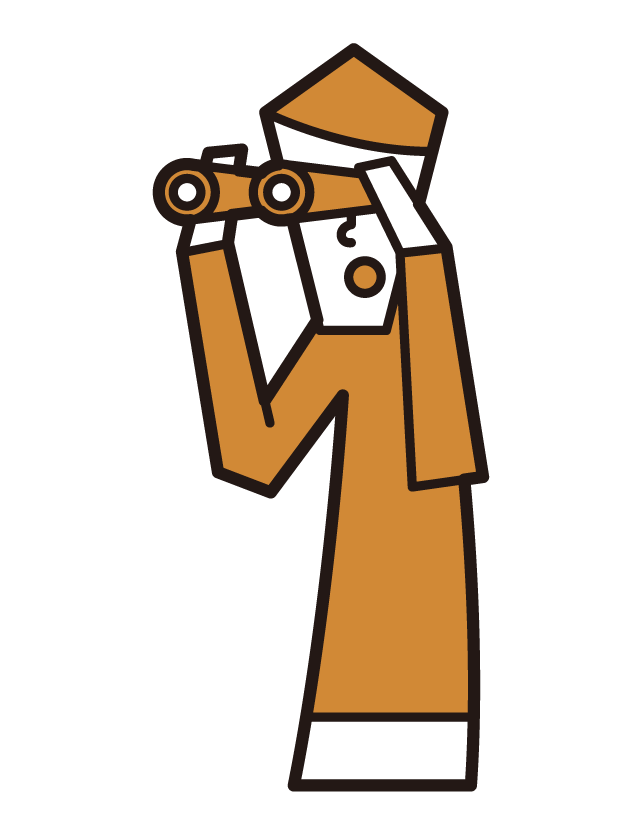 Illustration of a man looking into binoculars