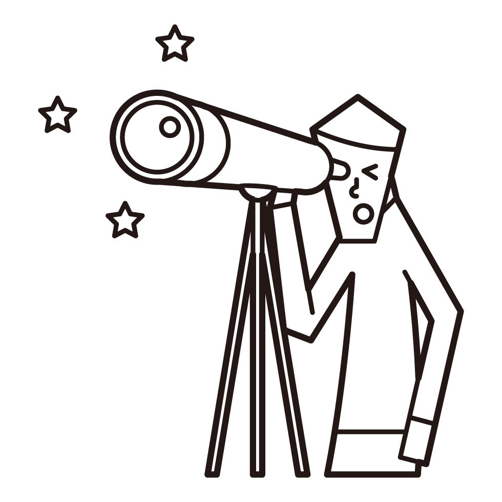望遠鏡を覗く人（男性）のイラスト