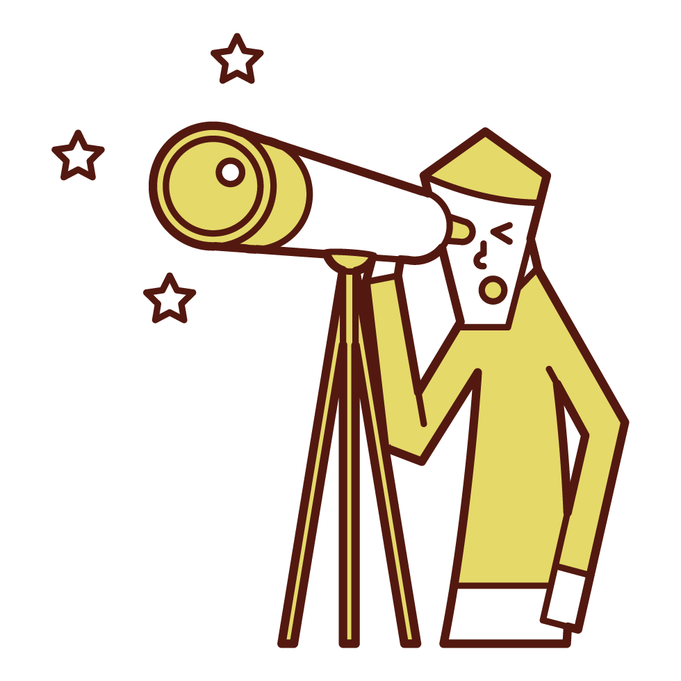 Illustration of a man looking through a telescope