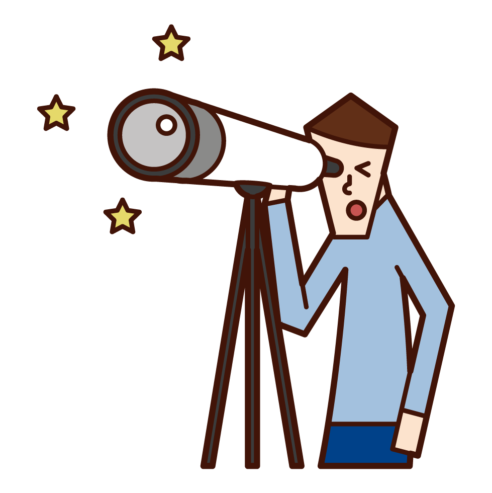 Illustration of a man looking through a telescope