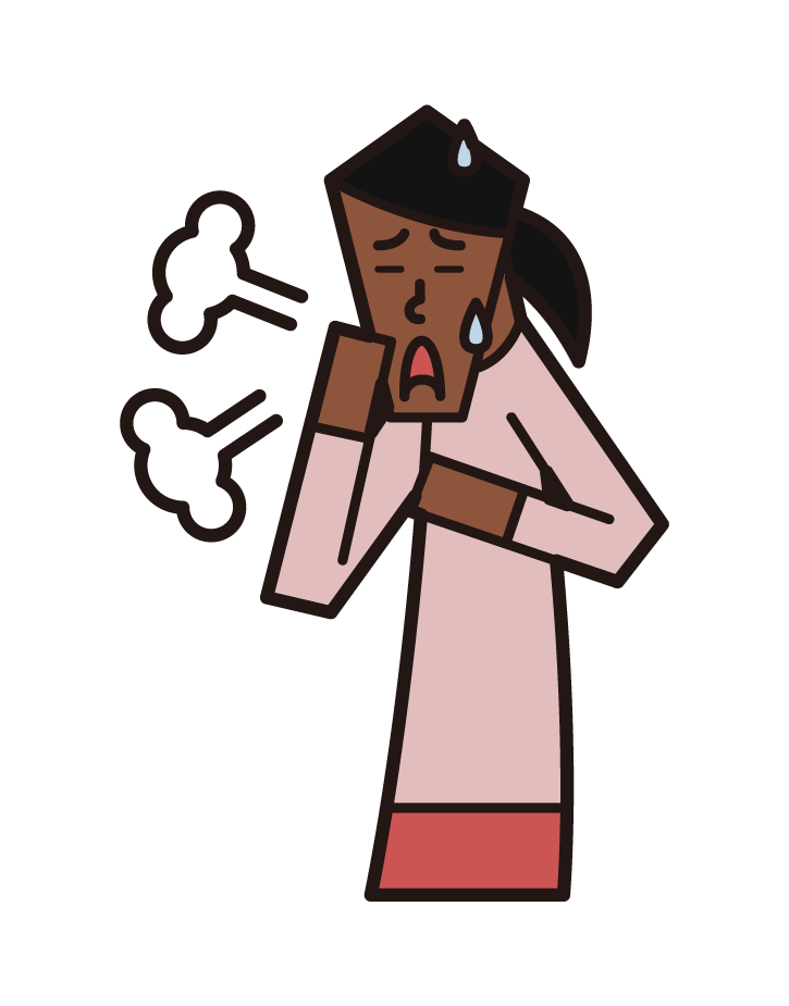 Illustration of asthma, peri breathing, bronchitis (female)