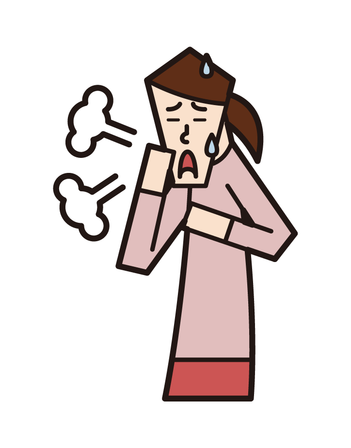 喘息・過呼吸・気管支炎（女性）のイラスト
