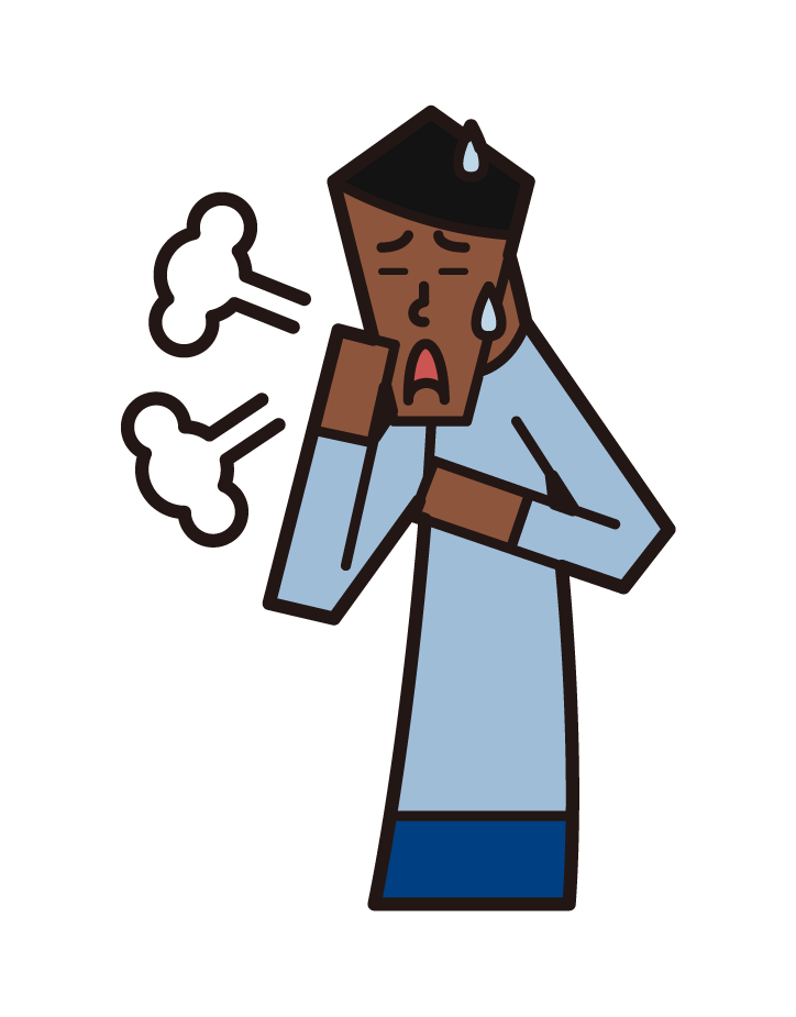 Illustration of asthma, peri breathing, bronchitis (male)