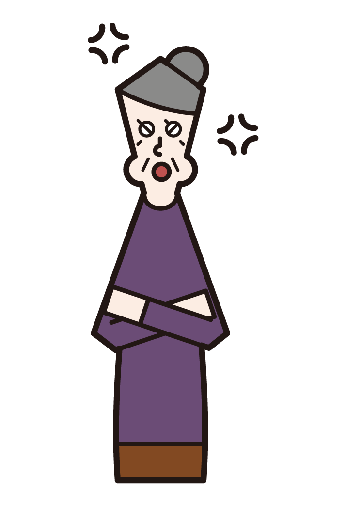 Illustration of an angry elderly man (female) with dementia