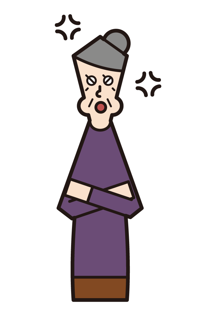 Illustration of an angry elderly man (female) with dementia