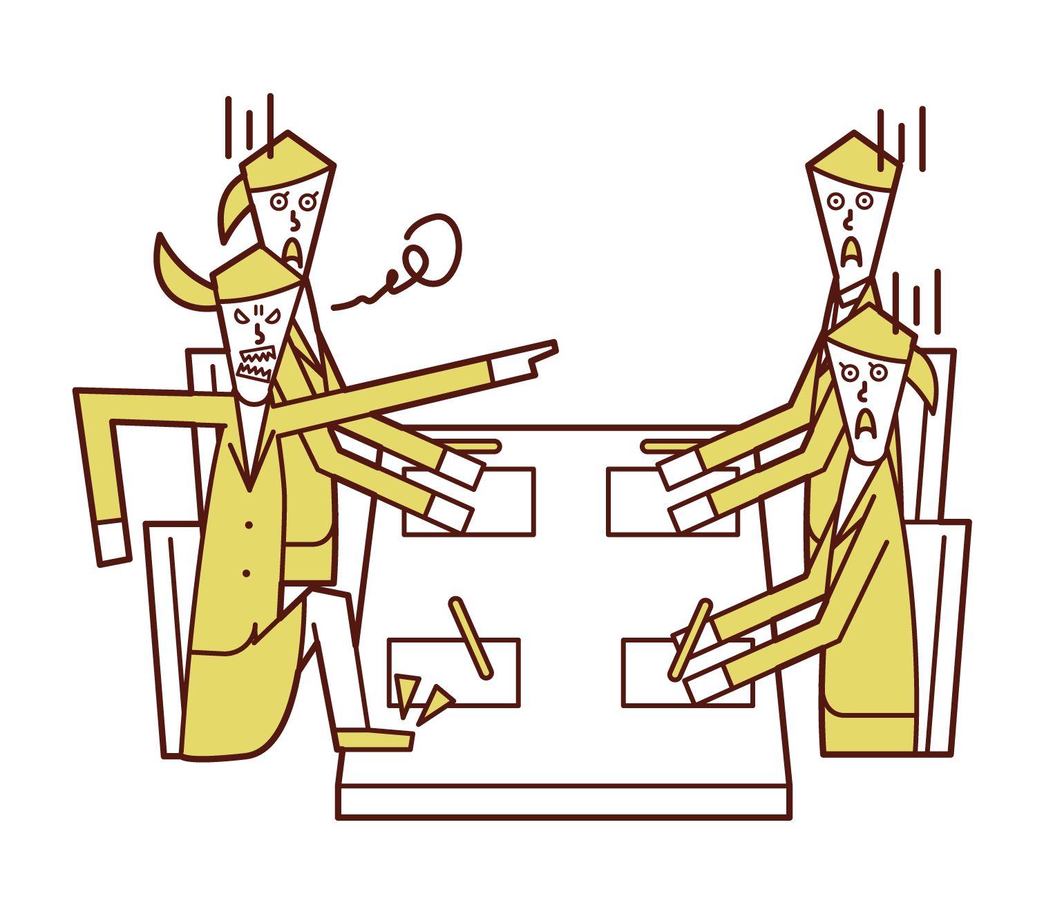 Illustration of a person (woman) who gets angry at a meeting