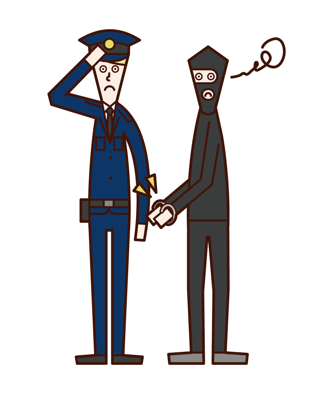 員警（男性）逮捕罪犯的插圖