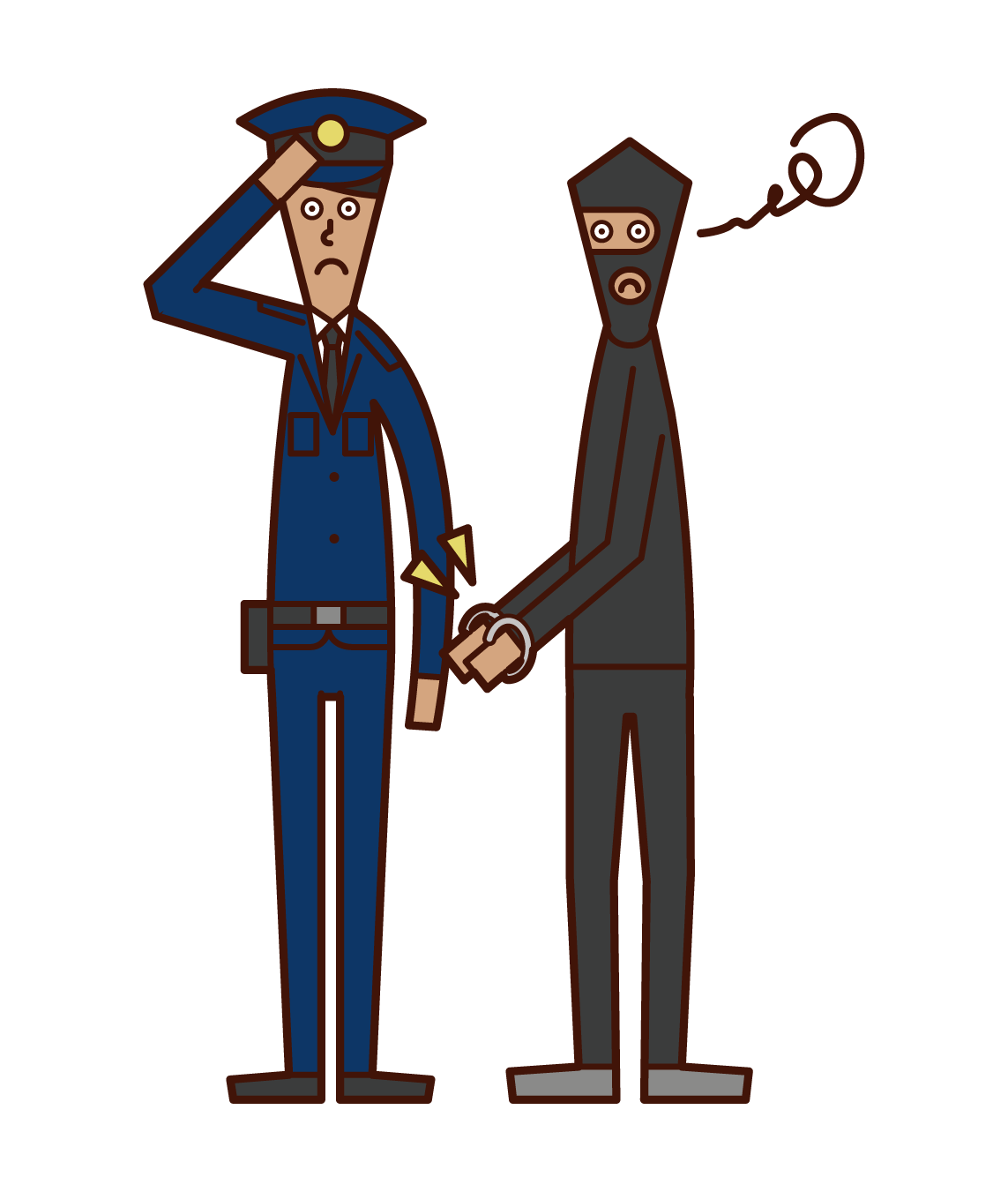 犯人を逮捕する警察官（男性）のイラスト