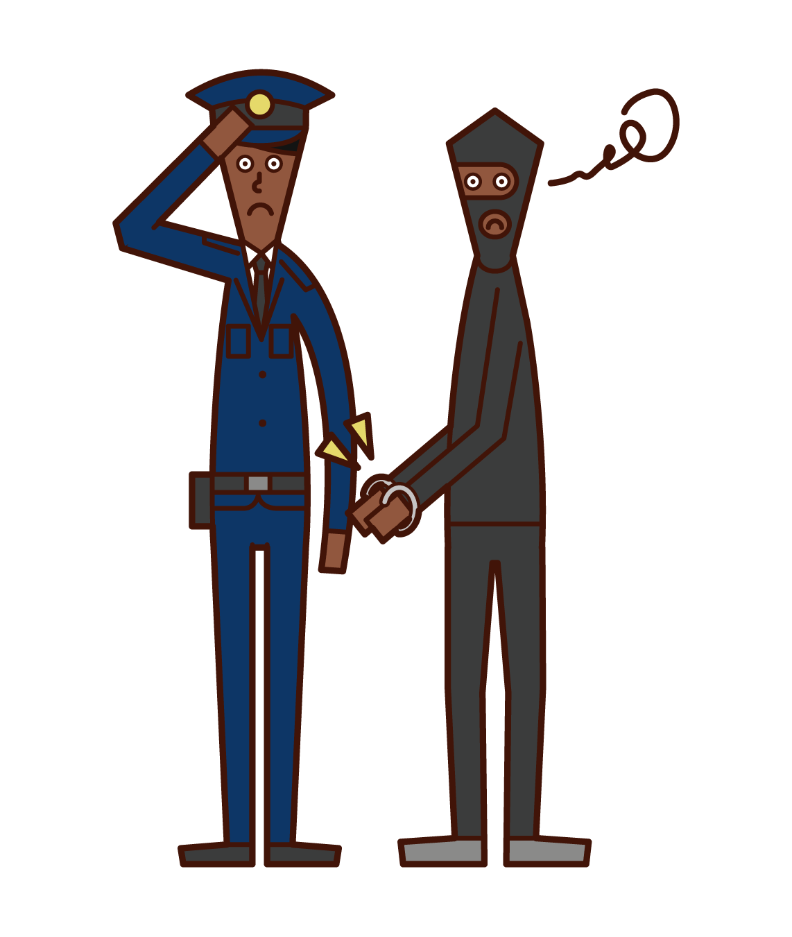 員警（男性）逮捕罪犯的插圖