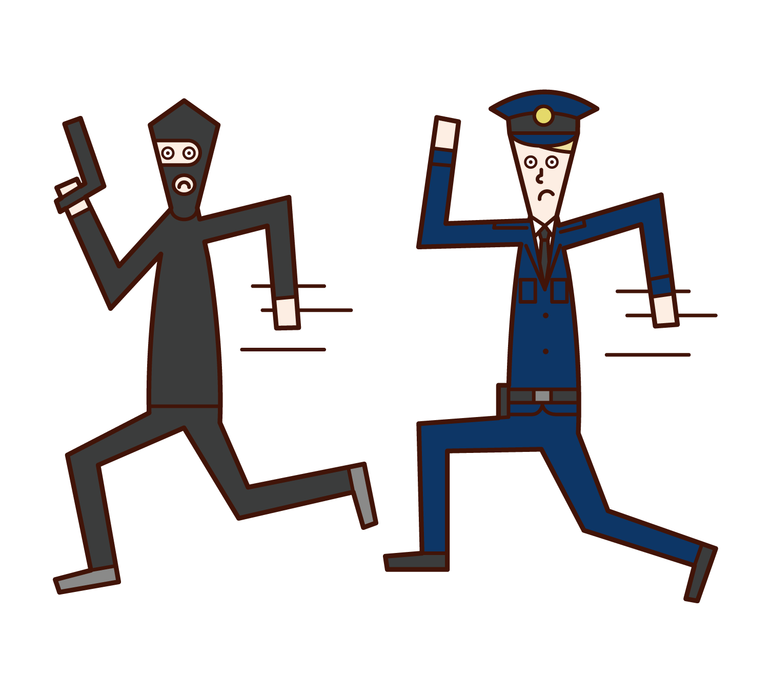 泥棒を追う警察官（男性）のイラスト